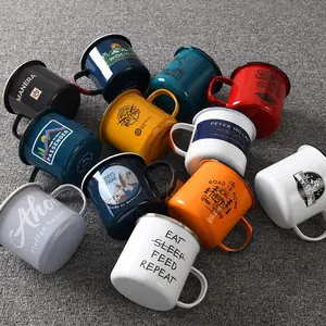 Tasse à thé vintage en gros du fabricant, design personnalisé avec logo imprimé, tasse à café émaillée de voyage, réutilisable pour le camping, compatible <span class=keywords><strong>lave</strong></span>-<span class=keywords><strong>vaisselle</strong></span> - Product Image 1