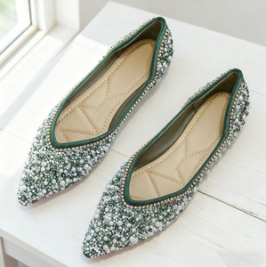 Rhinestone Satin Upper <b>Flat</b> Spring/Summer Women's Pumps with Low Heel and All-Matching Design - Product Image 2