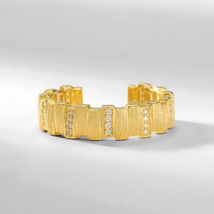 Anello artigianale italiano spazzolato S925 in argento Sterling 14K placcato in <span class=keywords><strong>oro</strong></span> chiaro stile retrò di lusso gioielli di fascia alta per le donne - Product Image 3