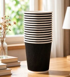 Gobelets en papier ondulé à double paroi personnalisés 16oz 90mm Kraft avec couvercles en papier pour café à emporter 8 Onzas Vaso De Papel Desechables - Product Image 1