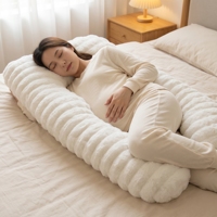 Oreiller de grossesse en forme de U pour l'hiver, en fausse fourrure de lapin, oreiller de maternité et d'allaitement pour dormir, soutien complet du corps