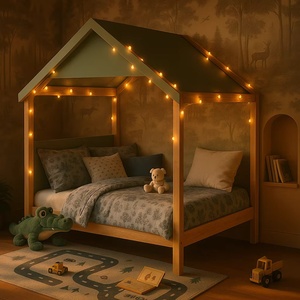 Letto Moderno per Bambini a Forma di Casa in Legno di Pino Massiccio con Tetto, Colore Naturale, Materiale Ecologico per Camera da Letto - Product Image 2