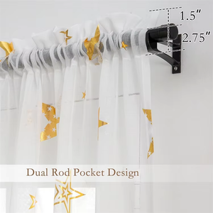 Rideaux transparents étoiles dorées pour garçons filles <span class=keywords><strong>chambre</strong></span> à coucher mignon court blanc rideaux transparents pour <span class=keywords><strong>chambre</strong></span> d'enfants lumière filtrant impression lune rideaux - Product Image 3