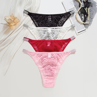 Celana Dalam Wanita Model Thong Bahan Nilon Katun Multiwarna dengan Renda Bunga Transparan Tipis Warna Perak Pinggang Rendah Cepat Kering
