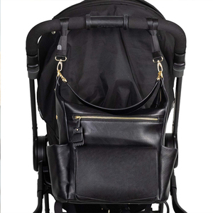 Fashion High Quality PU Leather Water Resistant <strong>Nappy</strong> Baby Diaper <strong>Bag</strong> for Mummy Large <strong>Black</strong> Outdoor Travel All Seasons - Product Image 6