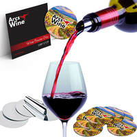 Wijnproef-disks met aangepast logo, zilverkleurig, weggeefactie voor wijnproef-evenementen en horeca.