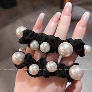 Élastique à cheveux noir avec perles pour chignon, usage quotidien, collection Printemps 2024, fabriqué à Yiwu - Product Image 3