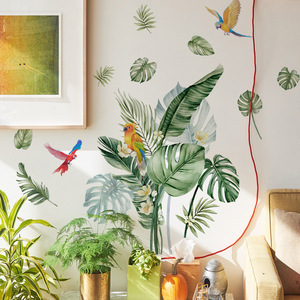 Cartone animato disegnato a mano <span class=keywords><strong>foglie</strong></span> tropicali e pappagallo decorativi in PVC autoadesivi da parete per soggiorno e camera da letto - Product Image 4
