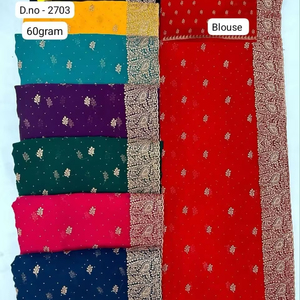 Elegante Sari de 60 gramos para adultos con intrincado bordado Zari Acentos de Swarovski Trabajo de corte intrincado - Product Image 2