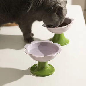 Cuenco de cerámica creativo en forma de flor para gatos, cuenco de comida para perros de pie alto, suministros para mascotas para perros y gatos - Product Image 5