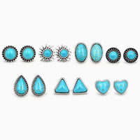 1 Pasang Anting Tusuk Turquoise Gaya Vintage Western Boho untuk Wanita, Perhiasan Geometris Southwestern Berbagai Gaya