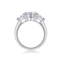 Bague en argent sterling S925 avec moissanite 2 carats, trois pierres, taille triligne latérale et taille brillant rond, pour femme