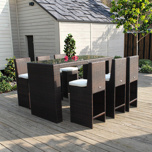 Ensemble de table et chaises de <span class=keywords><strong>bar</strong></span> BHR pour 6 personnes, <span class=keywords><strong>en</strong></span> <span class=keywords><strong>osier</strong></span>, pour l'extérieur, résistant aux intempéries, ensemble de salle à manger de jardin, meubles <span class=keywords><strong>en</strong></span> rotin, ensembles de salle à manger de patio - Product Image 1