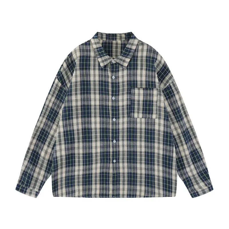 工場でカスタマイズされたメンズミルドチェック柄シャツ長袖ポケットフランネル日本のカジュアルスタイルシャツジャケット