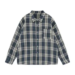 Custom Vintage Fashion Womens Mens Winter Thick Oversized Long Sleeve Front Pockets Plaid Checked Shirt Jacket Coat