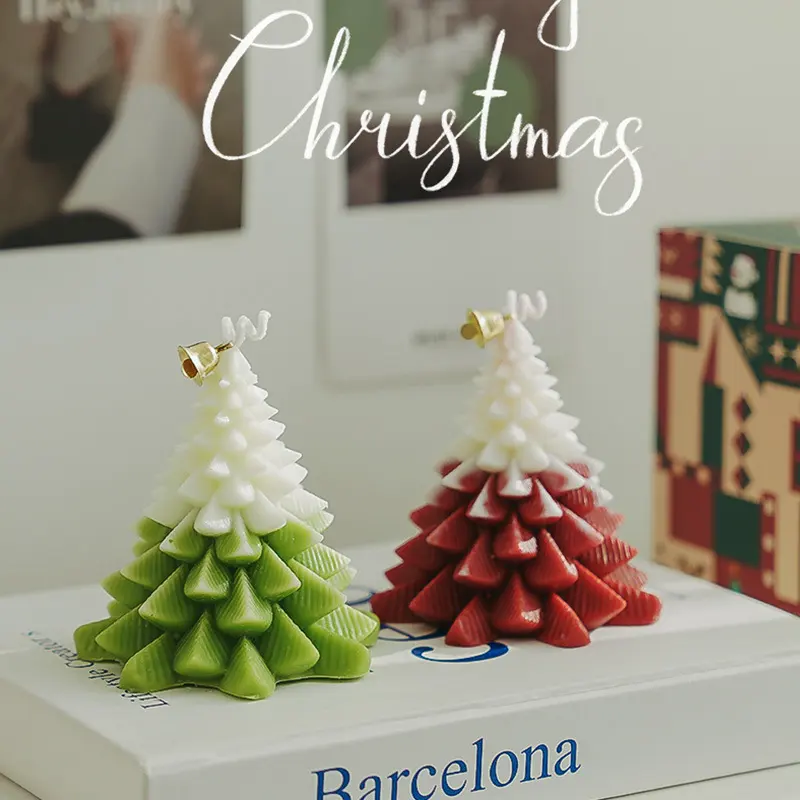 Veelkleurige Kerstboomvormige Kaarsen Geuren Luxe Private Label Geurkaarsen Voor Kerstcadeaus