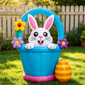 Décoration de panier de Pâques gonflable avec lapin, fleurs colorées et œufs pour l'extérieur, le jardin, les fêtes et les décorations de vacances - Product Image 2