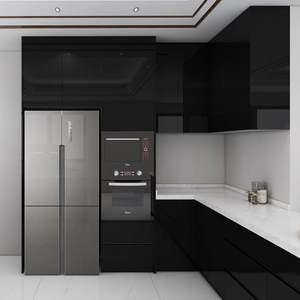 Gabinetes de Cocina con Acabado Brillante en Negro y Blanco, Encimera de Cuarzo, Protector Contra Salpicaduras Impermeable - Product Image 1