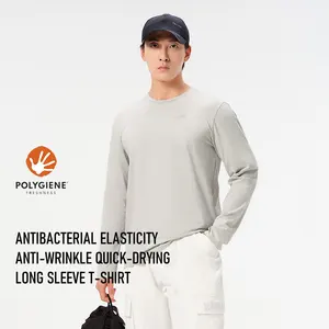 Pelliot Quick Dry T-shirts For Men Spring Running Polyester Antibacterial Elasticity Anti-wrinkle Long Sleeve T Shirt Casual