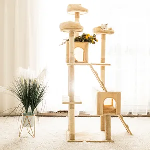 D KING mobili a doppio montaggio in legno Condo Cat Wood Tower Sisal tessuto Scratcher Cat Post Tree con letto amaca