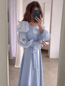 2026 Sweet Puff Sleeve Long <b>Dress</b> Square Collar Vestidos Largo Ramadan Abayas Dubai Arab Long Robe <b>Women</b> Eid <b>Muslim</b> Party <b>Dress</b> - Product Image 3