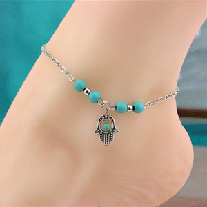 Tobillera con colgante de árbol de plata de ley para mujer, estilo Simple, Cruz con cuentas de turquesa cubana, sin deslustre para regalo de playa - Product Image 3