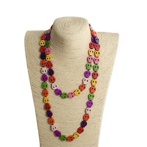 Cadılar bayramı renkli kafatası kolye moda Bohemian 118-120cm renkli turkuaz kafatası çapraz düğümlü 2 Wrap uzun kolye - Product Image 6