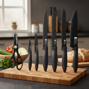 Juego de cuchillos y tijeras Bergner OSAKA de 5 piezas en acero inoxidable, negro - Product Image 3