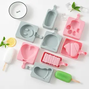 Creative Food Grade Cartoon Ice Cube Pop Ball Make Tray With Lid Silicone Popsicle Ice Cream Mold For Kids