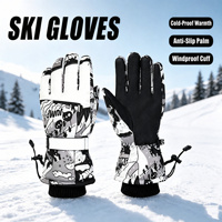 Gants de ski à imprimé dessin animé, doublés polaire, épais, coupe-vent, compatibles écran tactile, pour le ski en piste et les jeux au snowpark