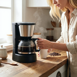 Cafetière américaine à filtre de 4 à 6 tasses avec corps en plastique, puissance de 750 W, carafe en verre, capacité de 0,5 à 1,2 L pour la maison et le bureau - Product Image 3