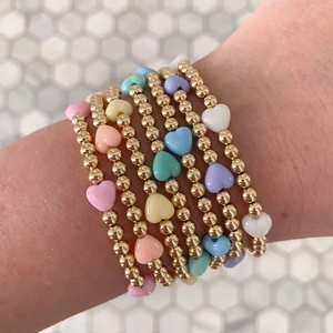 Bracelets en perles élastiques de style bohème KKBEAD en <span class=keywords><strong>plastique</strong></span> plaqué or 18 carats, colorés, en forme de cœur, pour filles et femmes, cadeau - Product Image 2