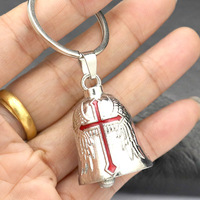 Porte-clés Clochette de Protection Religieuse pour Moto, Pendentif Clochette Gremlin pour Moto avec Aile et Croix Chrétienne, Cadeau Porte-Bonheur pour Motard