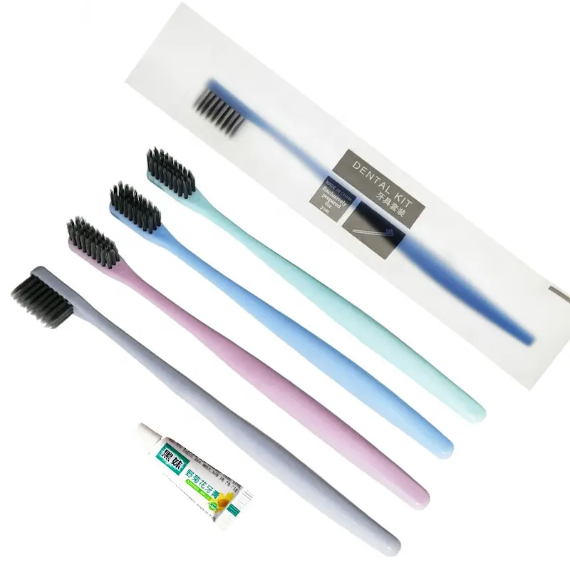 BPA-freie Einweg-Hotel zahnbürste Bambus kohle Zahnbürste und Zahnpasta-Kit für Kinder und Erwachsene