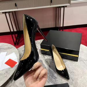 Zapatos de Diseñador de Lujo, Negros, de Cuero Genuino, Elegantes para Mujer, con Suela Roja, Zapatos de Vestir, Tacones Altos con Plataforma para Damas - Product Image 4