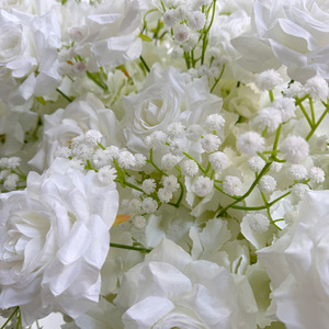 Arche florale en fer forgé pour mariage, avec roses blanches et gypsophile, pour décoration de porte ou rangée de fleurs artificielles - Product Image 4