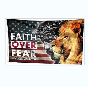 3x5ft Faith Over <span class=keywords><strong>Fear</strong></span> Flag Bandera de Jesucristo León de Judá Cruz cristiana y bandera estadounidense - Product Image 1