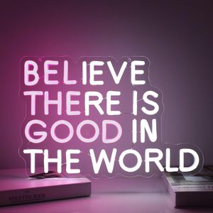 Panneau néon « Croyez qu'il y <span class=keywords><strong>a</strong></span> <span class=keywords><strong>du</strong></span> bien dans le <span class=keywords><strong>monde</strong></span> », lumière LED. Idéal pour les murs, les fêtes d'anniversaire et <span class=keywords><strong>la</strong></span> décoration des clubs. - Product Image 1