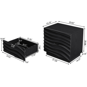 Tables de chevet en bois massif, ensemble de 2 tables de chevet noires avec 2 tiroirs sans poignées, table d'appoint pour salon et chambres à coucher - Product Image 5