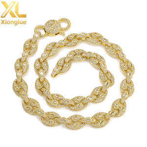 Fashion Hop Unique 12 MM Coffee Bean <b>Chain</b> Necklace <b>Iced</b> Out Zircon Gold Plated Women's Necklace Jewelry Anniversary - Product Image 1