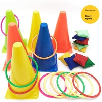 Ensemble de jeux d'extérieur 3-en-1 pour enfants de 5 à 7 ans : cônes en plastique souple, sacs de céréales et jeu de lancer d'anneaux pour fêtes d'anniversaire