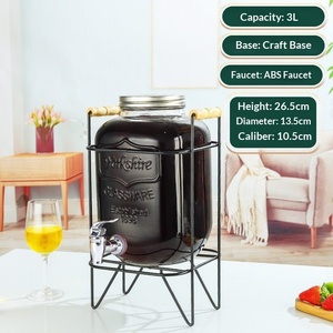 Dispensador de Bebidas de Vidrio de Gran Capacidad (1.3/2.6 Galones) Tipo Mason Jar con Grifo y Soporte, Antiderrames, para Exteriores, Barbacoas, Buffets, Apto para Lavavajillas - Product Image 1