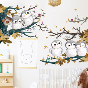 Autocollants muraux en PVC amovibles et auto-adhésifs, motif hibou sur branche et hibou docteur, pour salon, chambre à coucher, décoration de la maison - Product Image 1