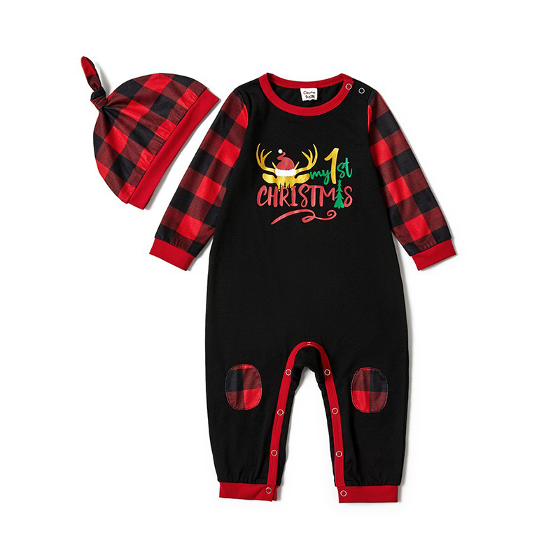 Family Pajamas Matching Sets Classic Plaid Xmas Clothes with Gold Elk Soft Matching Christmas PJs for Family