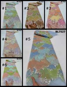 أحدث تصميم عالي الجودة أنيق شبكي مصنوع يدويًا مطرز بالخرز دانتيل فرنسي مع قماش ترتر لحفل الزفاف للحفلات - Product Image 6