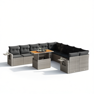 Conjunto de Sofás de Jardín de Ratán Gris, 6 Plazas, Muebles de Exterior Resistentes a la Intemperie, Diseño Contemporáneo - Product Image 1