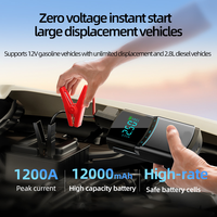 Démarreur de voiture/camion 1200A, gonfleur de pneus 150 PSI, booster de batterie portable, compresseur d'air 4-en-1, batterie externe 12V pour moteur automobile