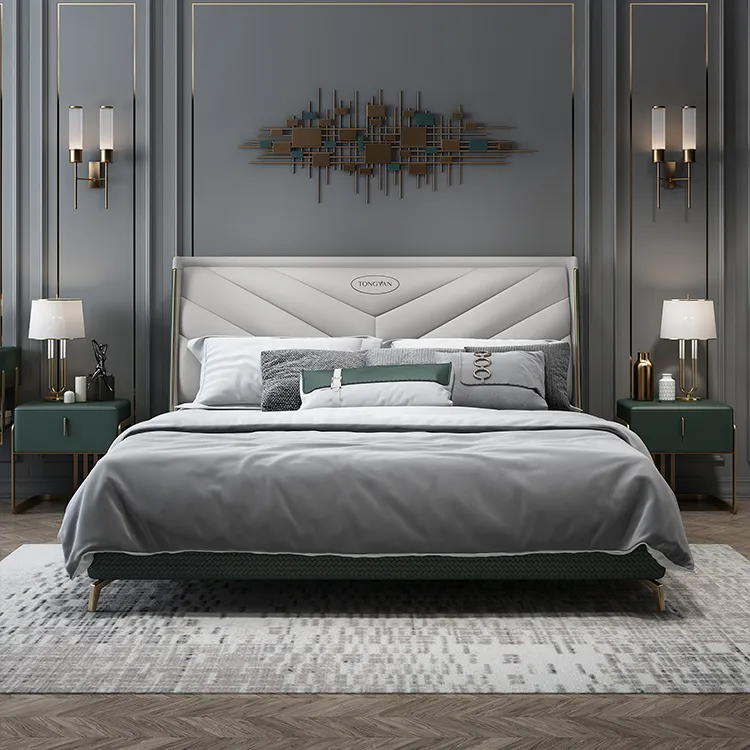 Gestoffeerde Massief Houten Frame Slaapkamer Meubels Modern Design Enkele Dubbele Queen King Size Lederen Bed