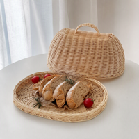 Couverture de panier de rangement alimentaire en rotin tressé PP de qualité alimentaire avec poignée, couvercle anti-insectes et anti-poussière pour panier de service de cuisine