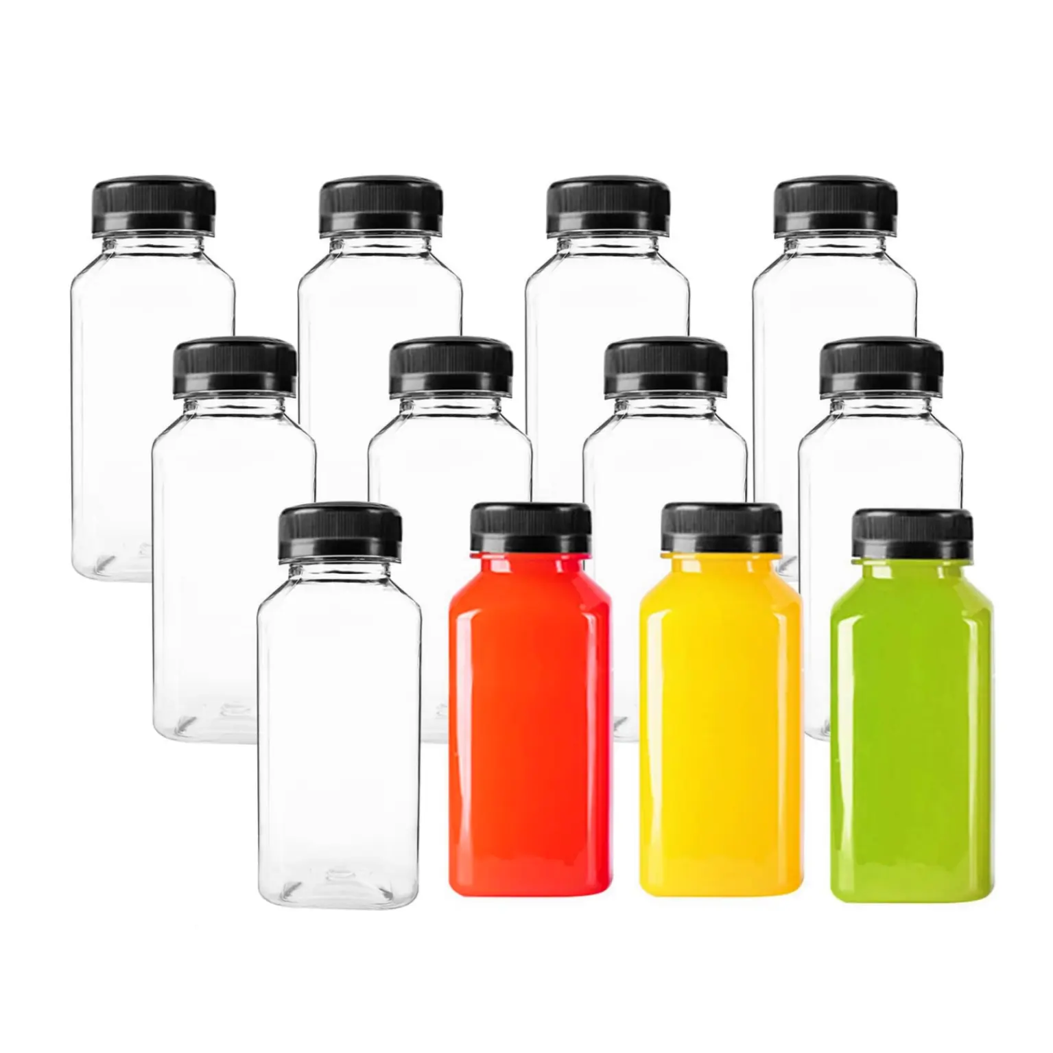Botellas de jugo de plástico reutilizables con tapas a prueba de fugas, utilizadas para botellas de plástico PET de batidos de bebidas, leche y agua